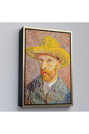 Ahşap Çerçeveli Vincent Van Gogh - Hasır Şapkalı Otoportre Tablosu-7449