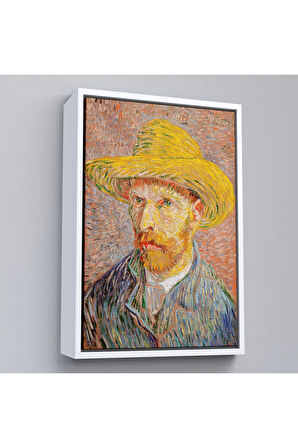Ahşap Çerçeveli Vincent Van Gogh - Hasır Şapkalı Otoportre Tablosu-7449