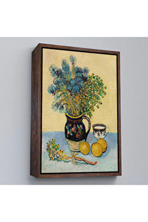 Ahşap Çerçeveli Natürmort Kır Çiçekleri İle Majolica Tarzı Sürahi Tablo - Vincent Van Gogh-7451