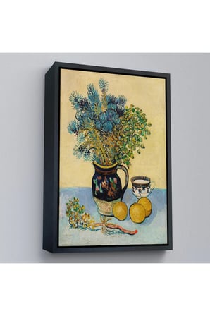 Ahşap Çerçeveli Natürmort Kır Çiçekleri İle Majolica Tarzı Sürahi Tablo - Vincent Van Gogh-7451
