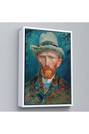 Ahşap Çerçeveli Vincent Van Gogh - Hasır Şapkalı Otoportre Tablosu-7452