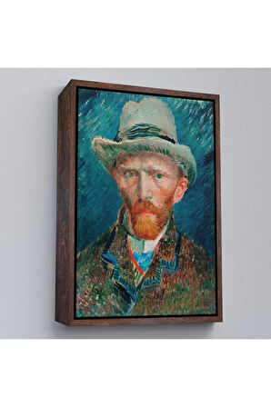 Ahşap Çerçeveli Vincent Van Gogh - Hasır Şapkalı Otoportre Tablosu-7452