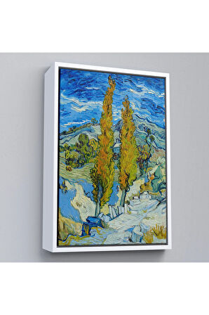 Ahşap Çerçeveli Vincent Van Gogh -Saint-Rémy Yakınlarındaki Alpilles'De İki Kavak Tablo-7455