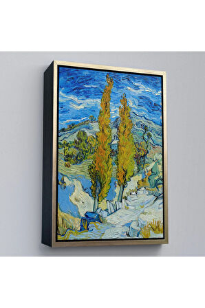Ahşap Çerçeveli Vincent Van Gogh -Saint-Rémy Yakınlarındaki Alpilles'De İki Kavak Tablo-7455