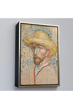 Ahşap Çerçeveli Vincent Van Gogh - Hasır Şapkalı Otoportre Tablosu-7462