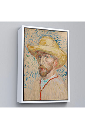 Ahşap Çerçeveli Vincent Van Gogh - Hasır Şapkalı Otoportre Tablosu-7462