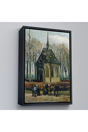 Ahşap Çerçeveli Vincent Van Gogh - Cemaat Nuenen'Deki Reform Kilisesinden Ayrılıyor Tablo-7466
