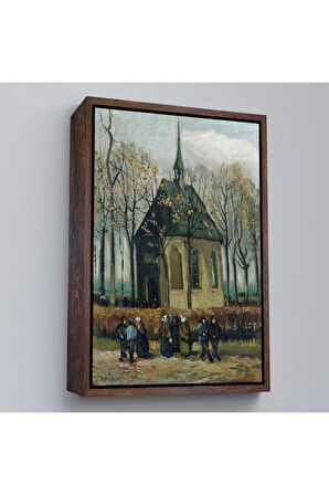 Ahşap Çerçeveli Vincent Van Gogh - Cemaat Nuenen'Deki Reform Kilisesinden Ayrılıyor Tablo-7466