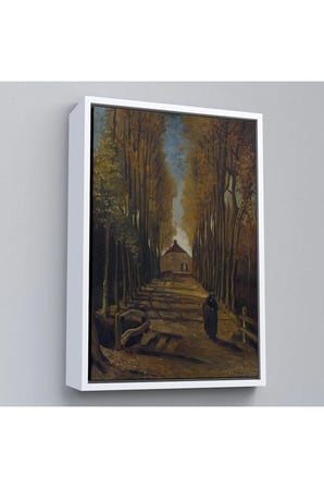 Ahşap Çerçeveli Vincent Van Gogh - Sonbaharda Kavaklı Yol Tablo - Avenue Of Poplars İn Autumn-7473