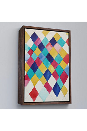 Ahşap Çerçeveli Elmaslarla Renk Çalışması Tablo - Vasily Kandinsky-7491