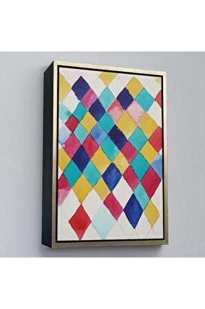 Ahşap Çerçeveli Elmaslarla Renk Çalışması Tablo - Vasily Kandinsky-7491