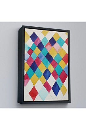 Ahşap Çerçeveli Elmaslarla Renk Çalışması Tablo - Vasily Kandinsky-7491