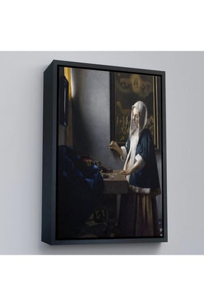 Ahşap Çerçeveli Johannes Vermeer - Teraziyi Tutan Kadın Tablosu - A Woman Holding A Balance-7500