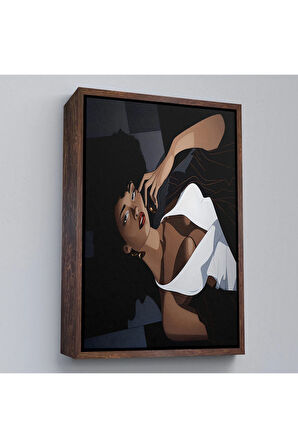 Ahşap Çerçeveli Afrikalı Güzel Kadın Tablosu-7502