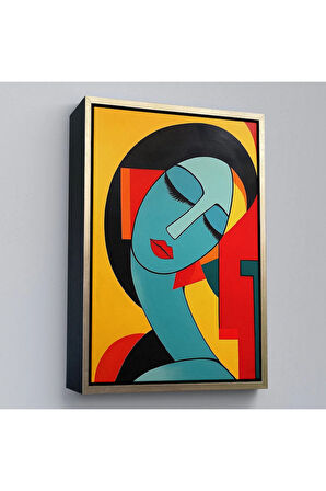 Ahşap Çerçeveli Renkli Soyut Güzel Kadın Tablosu-7503