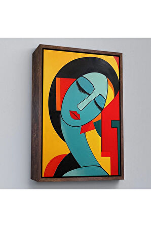 Ahşap Çerçeveli Renkli Soyut Güzel Kadın Tablosu-7503