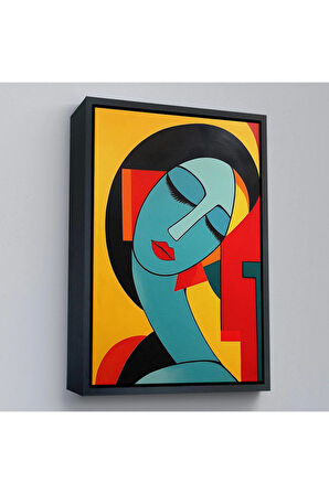 Ahşap Çerçeveli Renkli Soyut Güzel Kadın Tablosu-7503