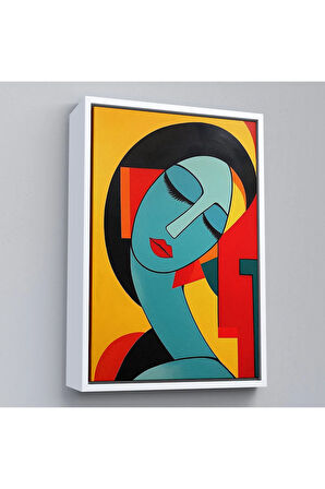 Ahşap Çerçeveli Renkli Soyut Güzel Kadın Tablosu-7503