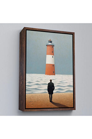 Ahşap Çerçeveli Sahilde Tefekkür Eden Adam Tablosu-7507