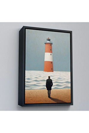 Ahşap Çerçeveli Sahilde Tefekkür Eden Adam Tablosu-7507