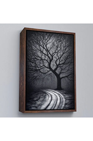 Ahşap Çerçeveli Karanlıktaki Gizemli Ağaç Tablosu-7508