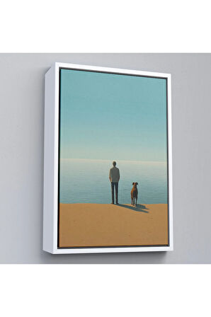 Ahşap Çerçeveli Sahilde Tefekkür Eden Adam Tablosu-7509