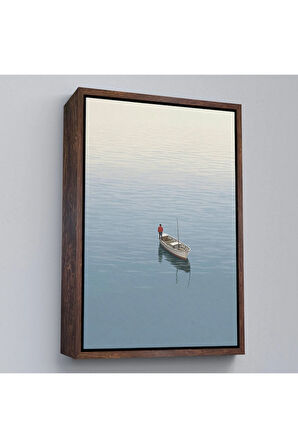 Ahşap Çerçeveli Göldeki Yalnız Adam Tablo-7510