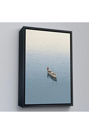 Ahşap Çerçeveli Göldeki Yalnız Adam Tablo-7510