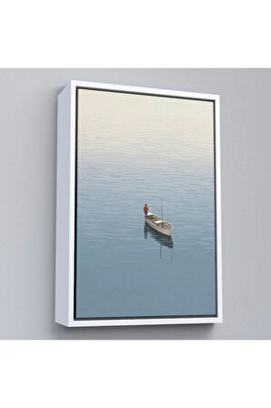 Ahşap Çerçeveli Göldeki Yalnız Adam Tablo-7510