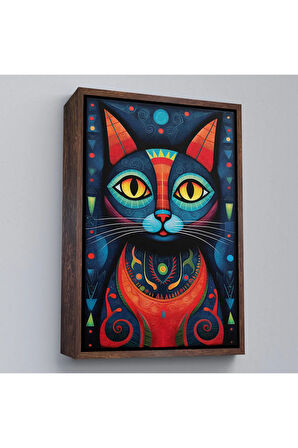 Ahşap Çerçeveli Pablo Picasso Tarzı - Soyut Renkli Kedi Tablo-7512