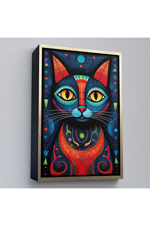 Ahşap Çerçeveli Pablo Picasso Tarzı - Soyut Renkli Kedi Tablo-7512