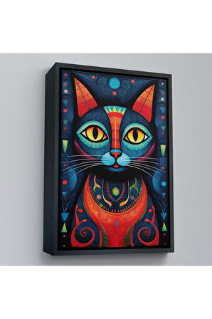 Ahşap Çerçeveli Pablo Picasso Tarzı - Soyut Renkli Kedi Tablo-7512