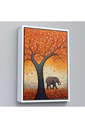 Ahşap Çerçeveli Portakal Ağacı Ve Altındaki Fil Tablo-7513