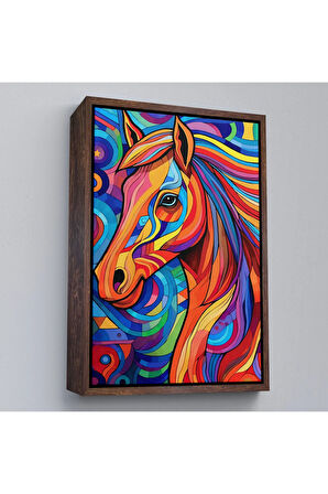 Ahşap Çerçeveli Renkli Soyut At Tablosu-7515