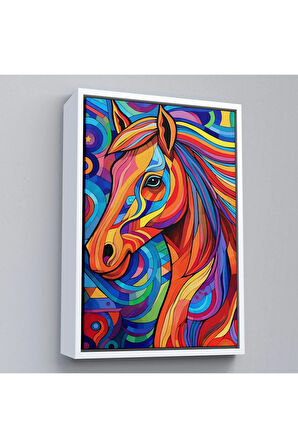Ahşap Çerçeveli Renkli Soyut At Tablosu-7515
