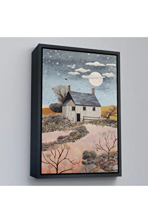 Ahşap Çerçeveli Köy Evi Gece Manzarası Tablo-7517