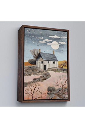Ahşap Çerçeveli Köy Evi Gece Manzarası Tablo-7517
