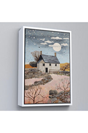 Ahşap Çerçeveli Köy Evi Gece Manzarası Tablo-7517