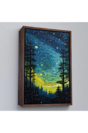 Ahşap Çerçeveli Vincent Van Gogh Tarzı Yıldızlı Gece Tablosu-7518