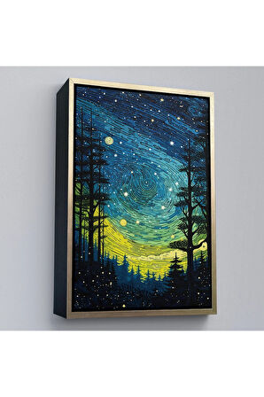 Ahşap Çerçeveli Vincent Van Gogh Tarzı Yıldızlı Gece Tablosu-7518