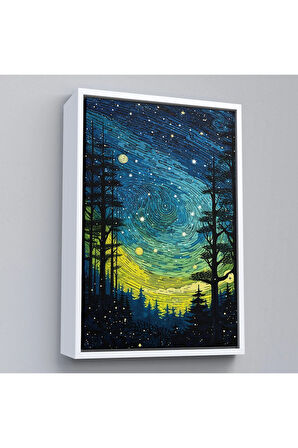 Ahşap Çerçeveli Vincent Van Gogh Tarzı Yıldızlı Gece Tablosu-7518