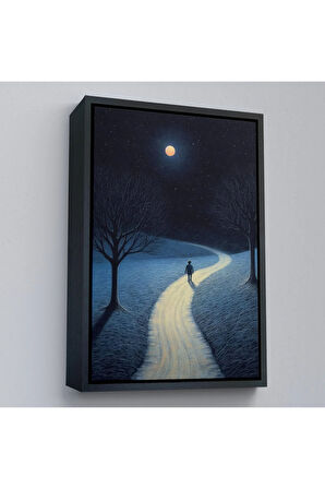 Ahşap Çerçeveli Ay Işığına Yürüyen Adam Tablo-7519