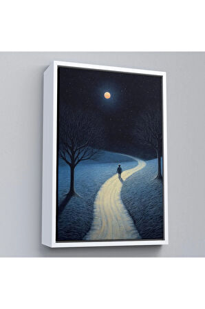 Ahşap Çerçeveli Ay Işığına Yürüyen Adam Tablo-7519