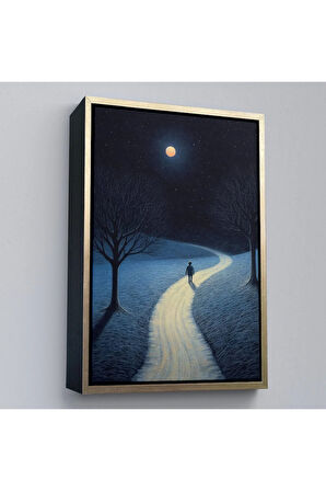 Ahşap Çerçeveli Ay Işığına Yürüyen Adam Tablo-7519