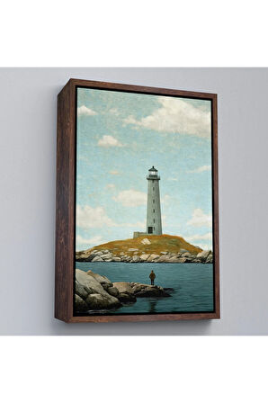 Ahşap Çerçeveli Deniz Fenerini İzleyen Yalnız Adam Tablo-7521