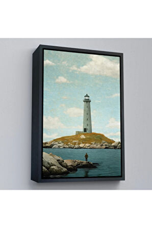 Ahşap Çerçeveli Deniz Fenerini İzleyen Yalnız Adam Tablo-7521