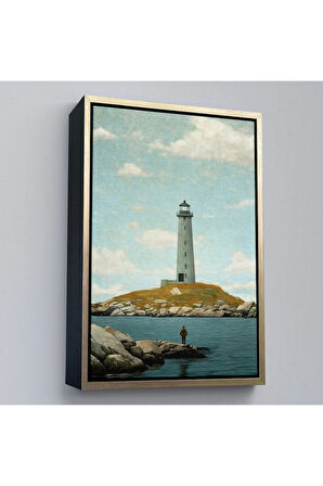 Ahşap Çerçeveli Deniz Fenerini İzleyen Yalnız Adam Tablo-7521