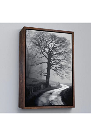 Ahşap Çerçeveli Karanlıktaki Gizemli Ağaç Tablosu-7522
