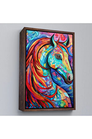 Ahşap Çerçeveli Renkli Soyut At Tablosu-7528