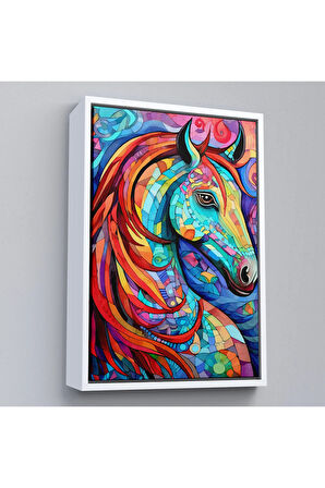 Ahşap Çerçeveli Renkli Soyut At Tablosu-7528